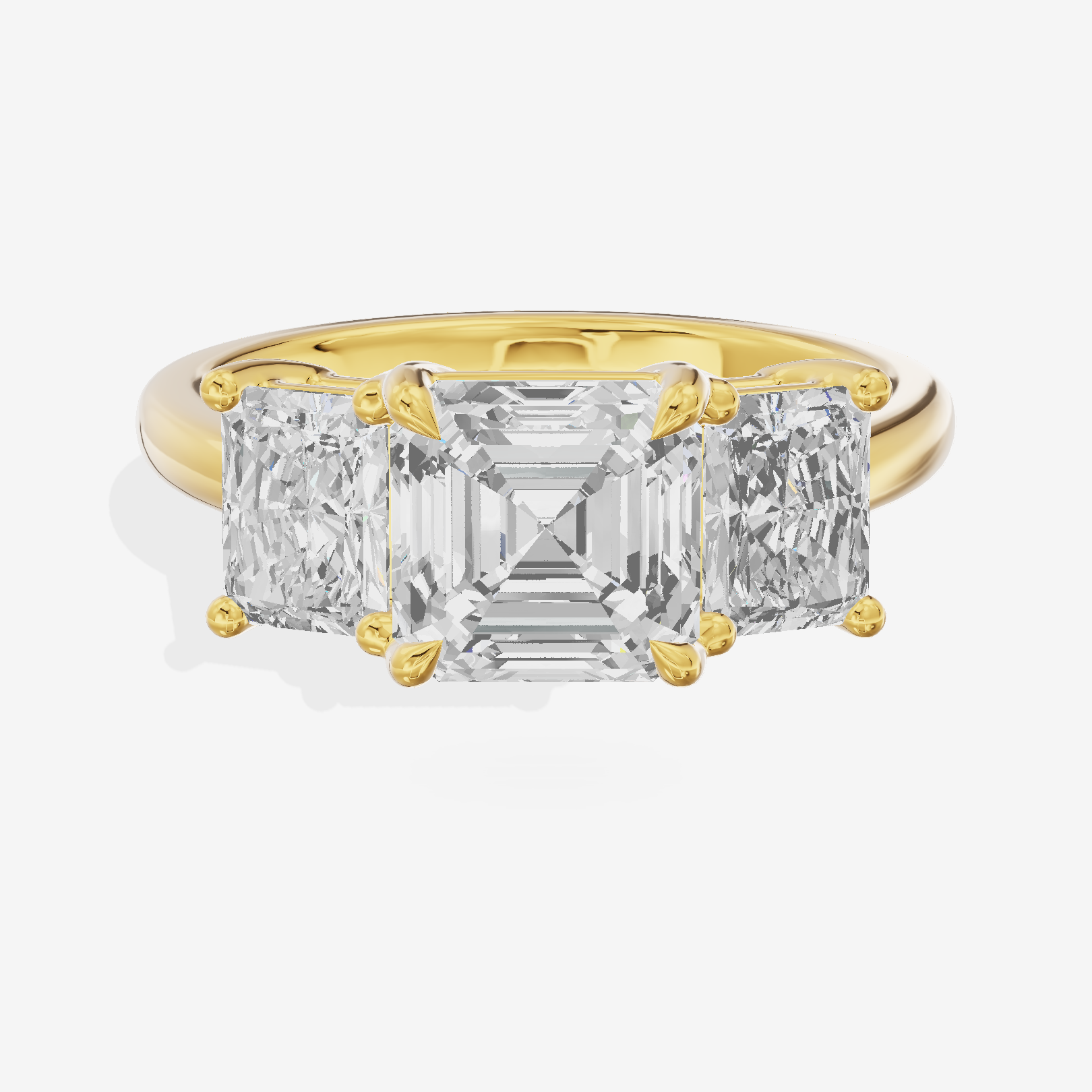 Luxe Aimora Three Stone Asscher Engagement Ring (3/4 ct. tw.) in 14K Yellow Gold