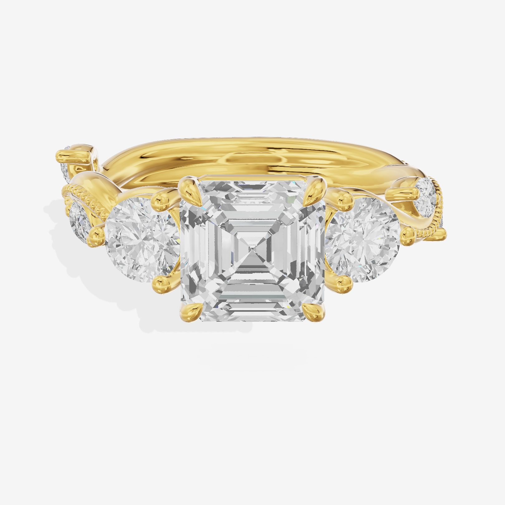Triade Asscher Three Stone Engagement Ring (1/10 ct. tw.) in 18K Yellow Gold