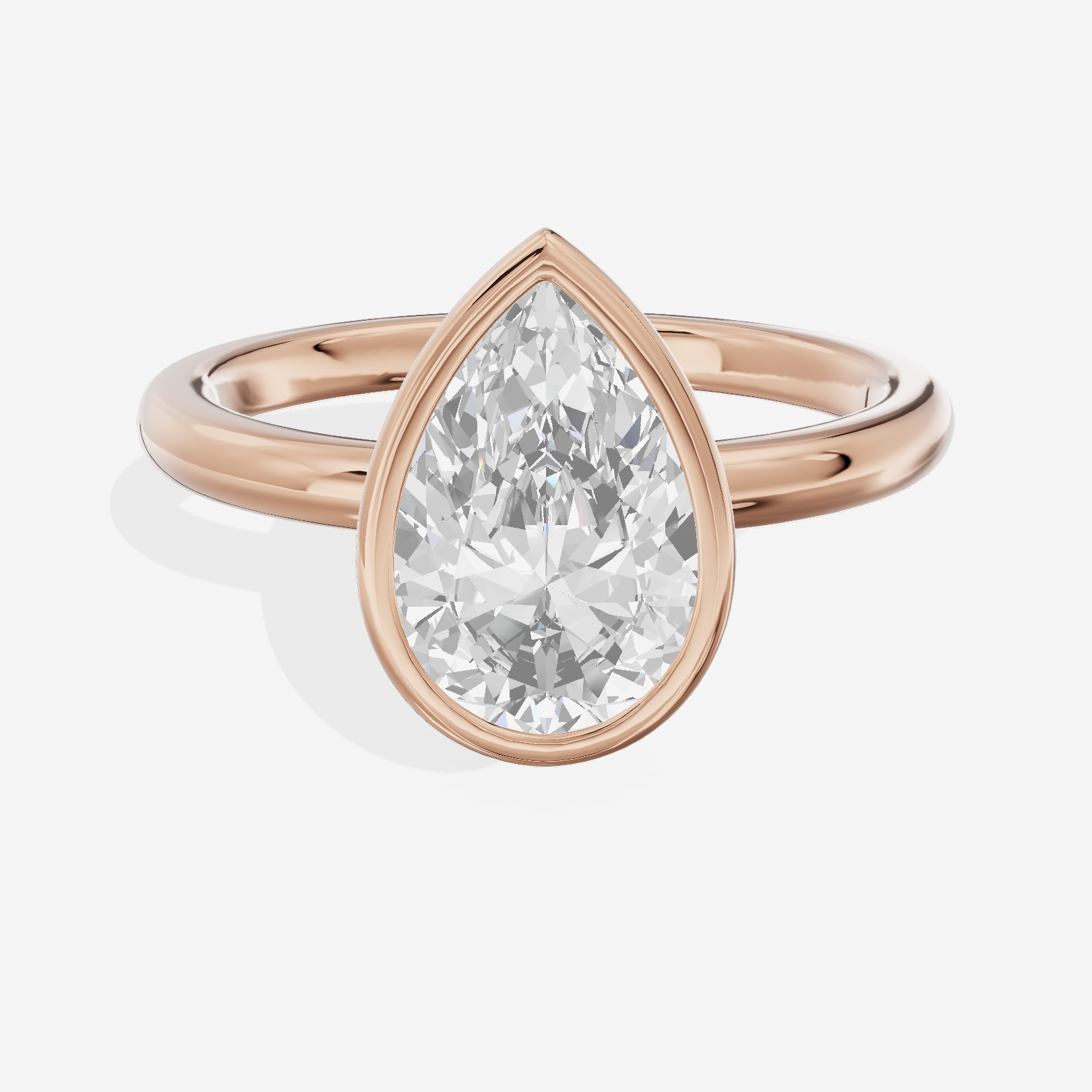 Tensare Bezel 2mm Pear Solitaire Engagement Ring in 18K Rose Gold