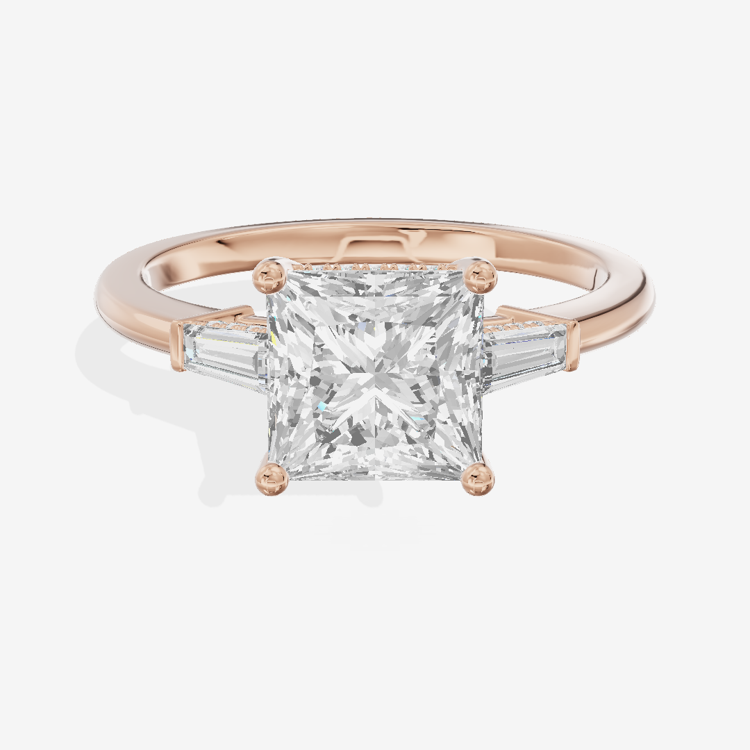 Clusta Three Stone Princess Engagement Ring (1/10 ct. tw.) in 14K Rose Gold