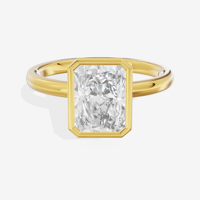 Trellise Bezel 2mm Radiant Solitaire Engagement Ring in 14K Yellow Gold