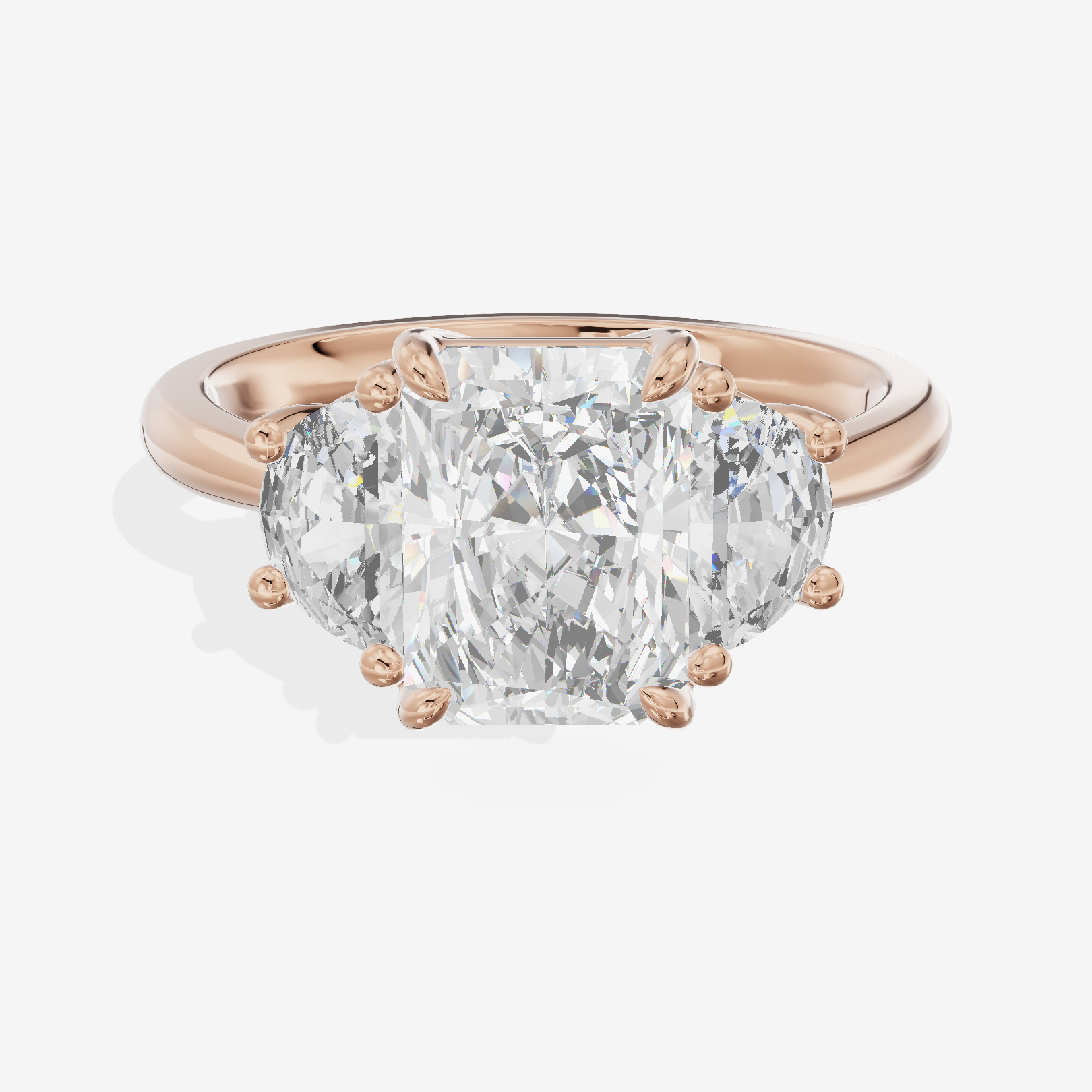 Vintage Sincere Three Stone Radiant Engagement Ring (1/2 ct. tw.) in 14K Rose Gold