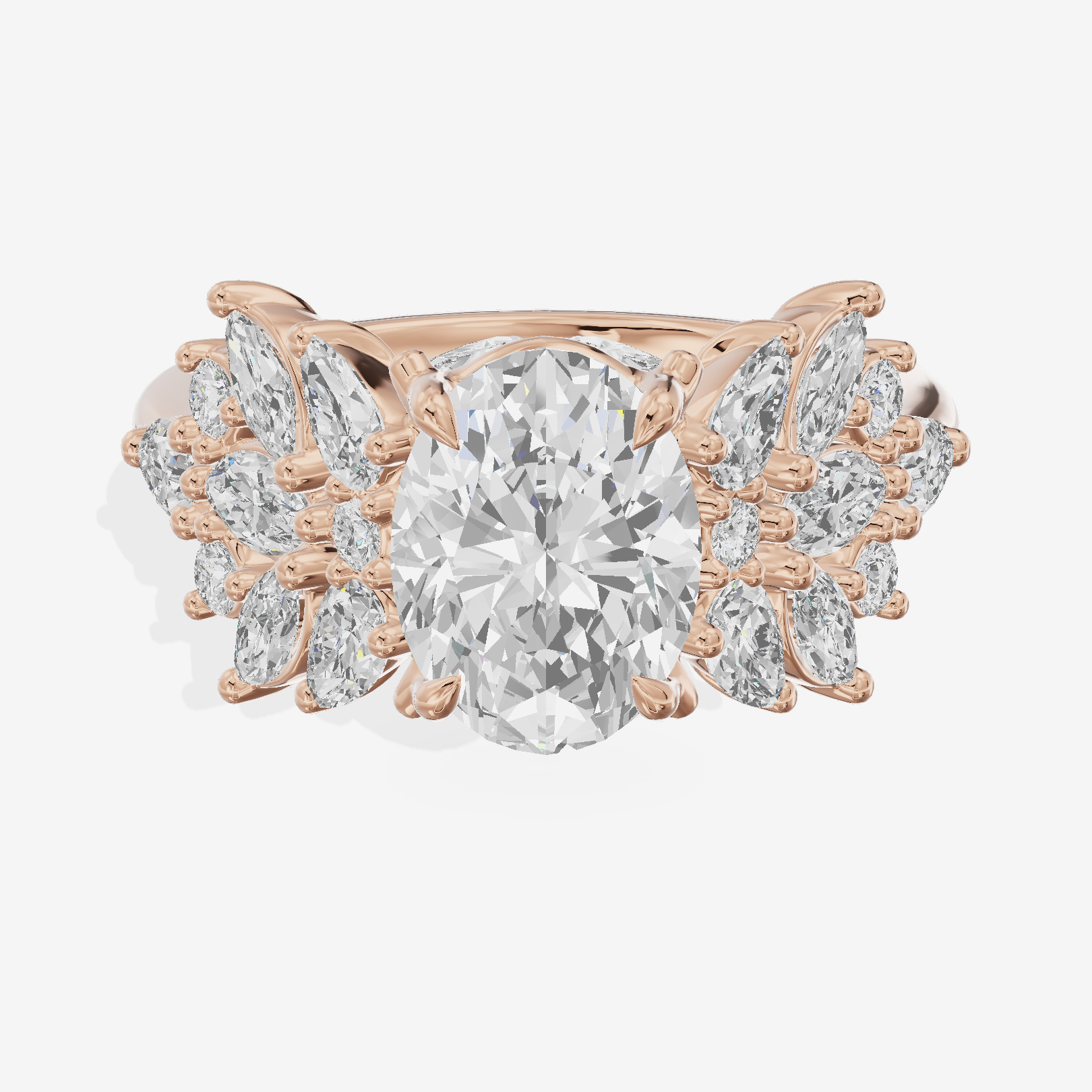Crowned Heartline Oval Engagement Ring with Side Stones (1/10 ct. tw.) in 14K Rose Gold