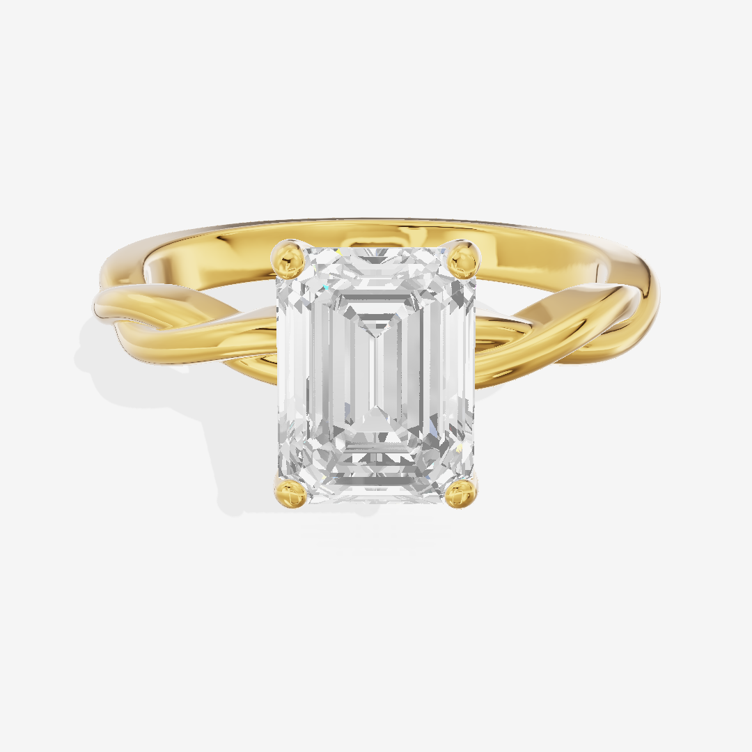 Twined Coeurine Emerald Twisted Engagement Ring in 18K Yellow Gold