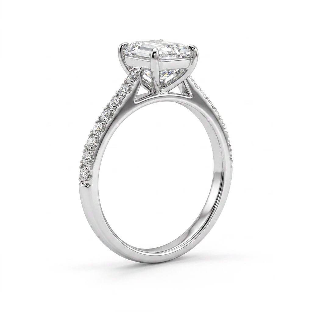Cathedral Solitaire Pavé Emerald Engagement Ring (2 ct. tw.) in 14K White Gold