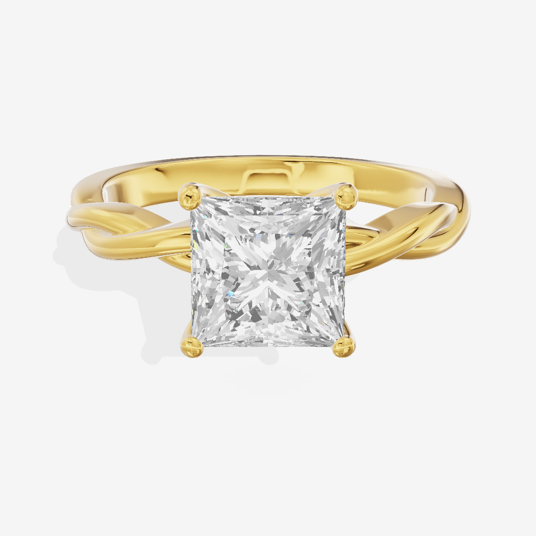 Twined Coeurine Princess Twisted Engagement Ring in 18K Yellow Gold