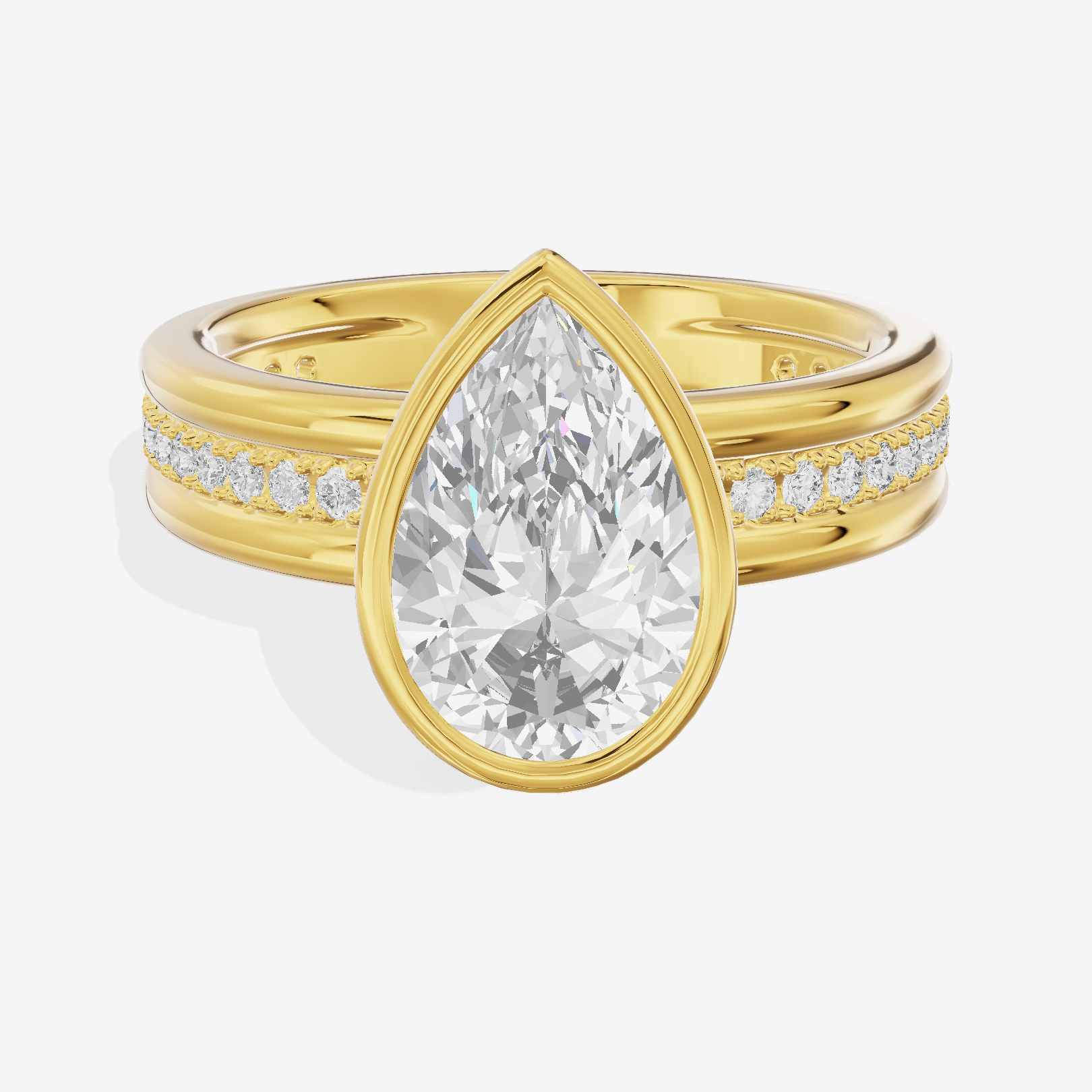 Belovae Bezel Pear Engagement Ring with Side Stones (1/4 ct. tw.) in 14K Yellow Gold