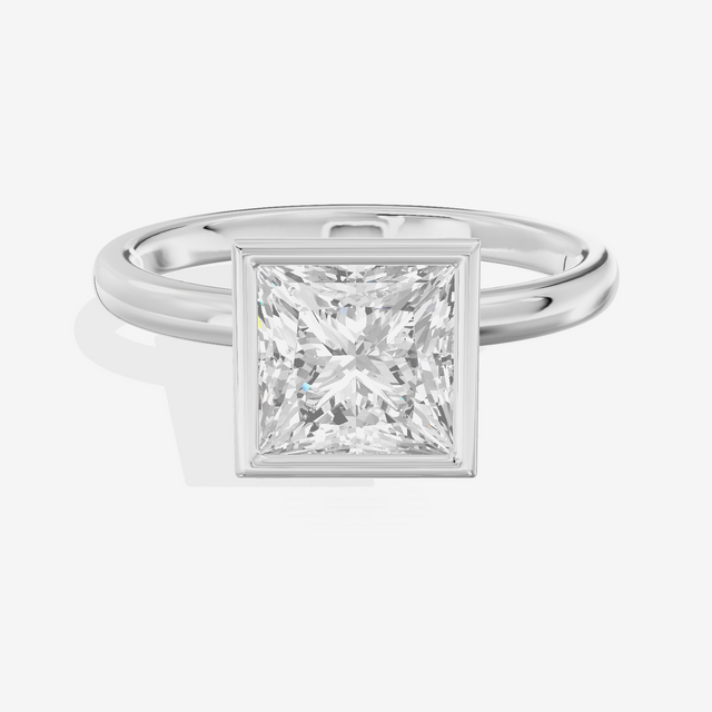 Trellise Bezel 2mm Princess Solitaire Engagement Ring in 18K White Gold