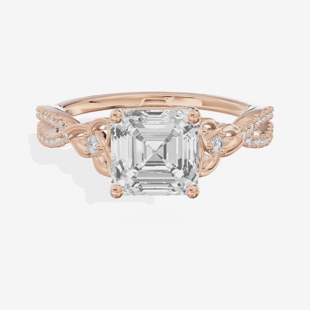 Luxe Sincere Asscher Engagement Ring with Side Stones (1/10 ct. tw.) in 18K Rose Gold