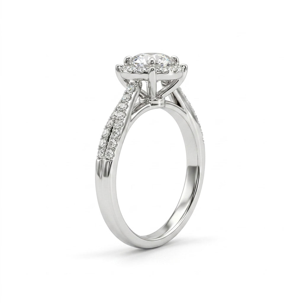 Halo Pavé Round Engagement Ring (1.04 ct. tw.) in 18K White Gold