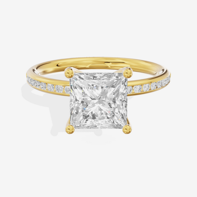 Classic Trellise Princess Engagement Ring with Side Stones (1/8 ct. tw.) in 18K Yellow Gold
