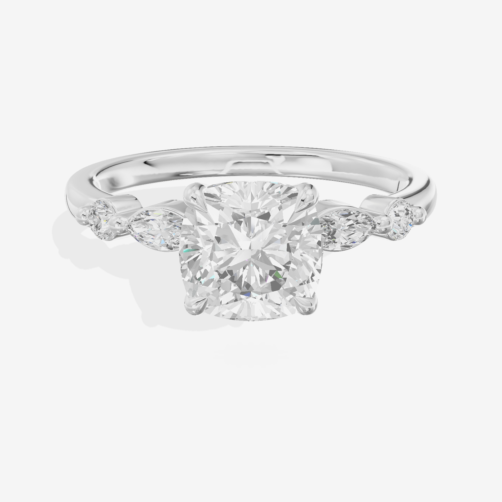 Petite Cherubine Cushion Engagement Ring with Side Stones (1/3 ct. tw.) in 18K White Gold