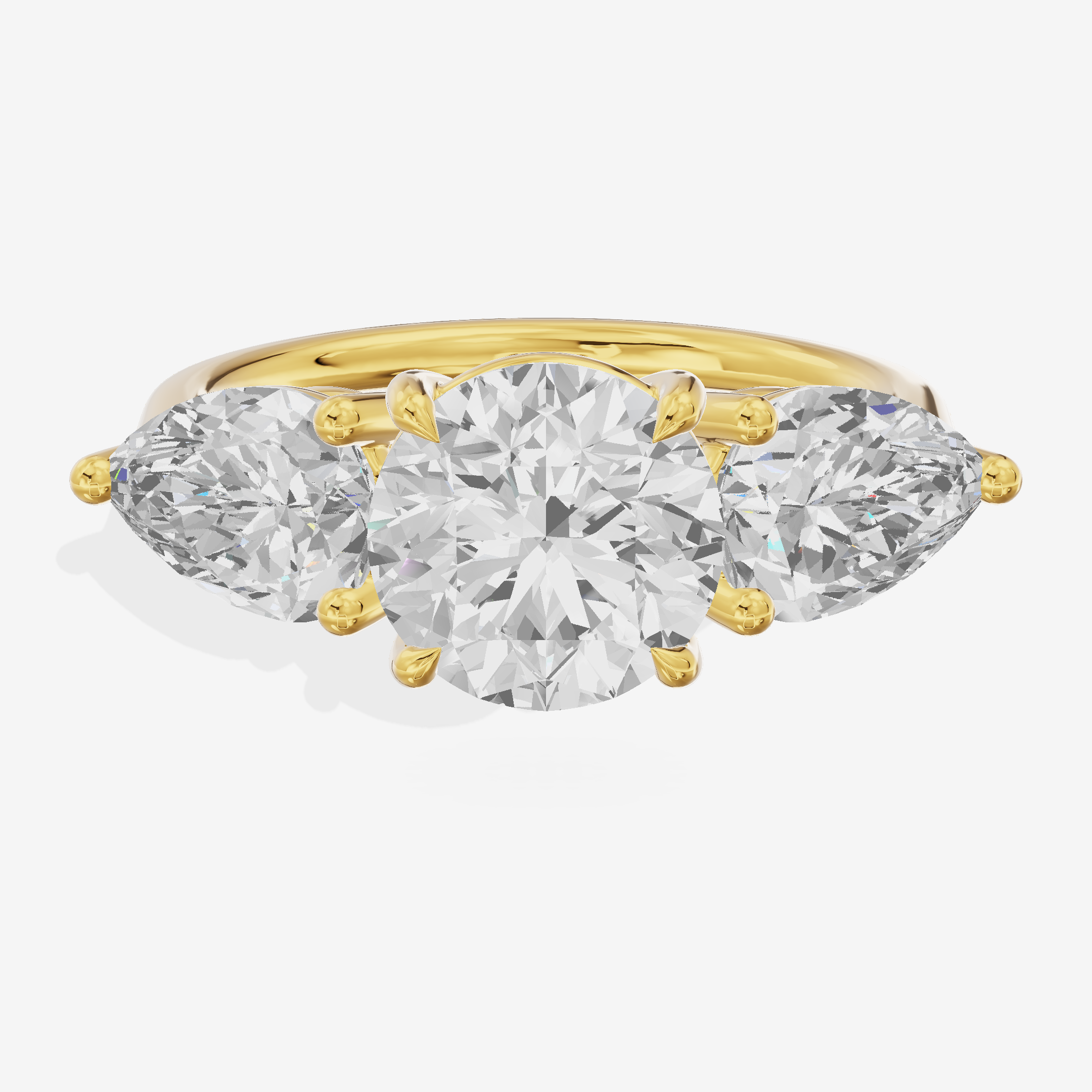 Luxe Heartline Three Stone Round Engagement Ring (3/4 ct. tw.) in 18K Yellow Gold