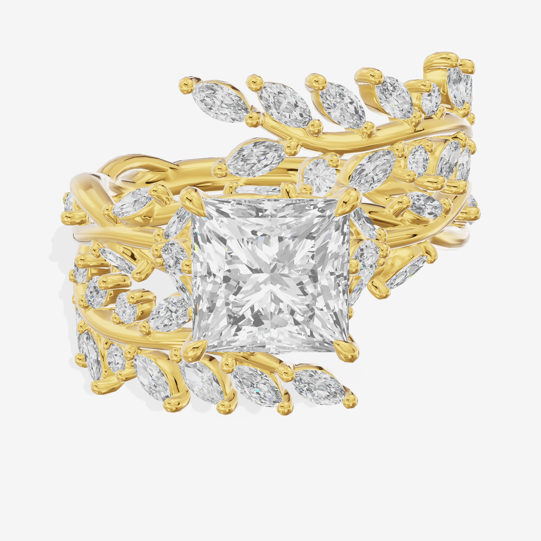 Tender Maia Princess Engagement Ring with Side Stones (1/15 ct. tw.) in 18K Yellow Gold