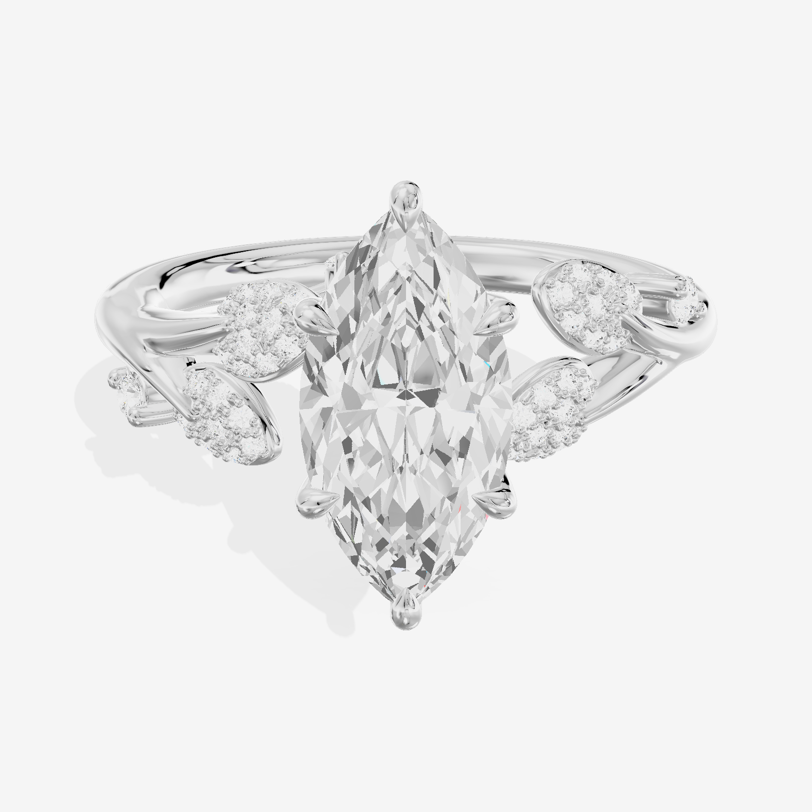 Grand Linger Marquise Engagement Ring with Side Stones (1/10 ct. tw.) in 18K White Gold