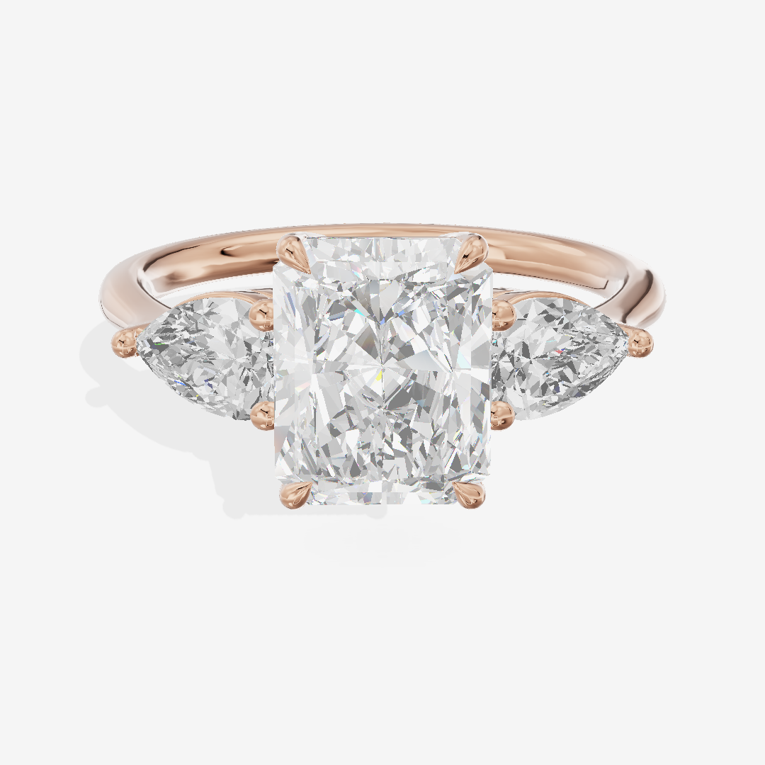 Luxe Adorae Three Stone Radiant Engagement Ring (3/4 ct. tw.) in 14K Rose Gold