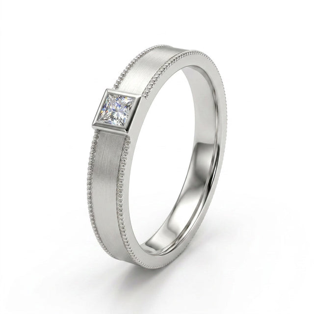 Low Profile Vintage Milgrain Wedding Band (1/10 ct.) in 18K White Gold