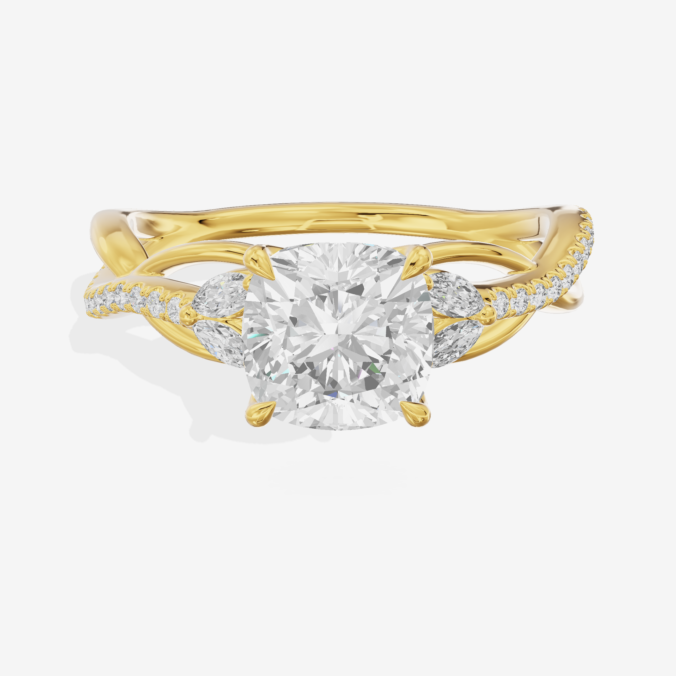 Lustrous Vowsae Cushion Engagement Ring with Side Stones (1/5 ct. tw.) in 14K Yellow Gold