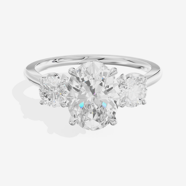 Royal Sincere Three Stone Oval Engagement Ring (2/3 ct. tw.) in Platinum