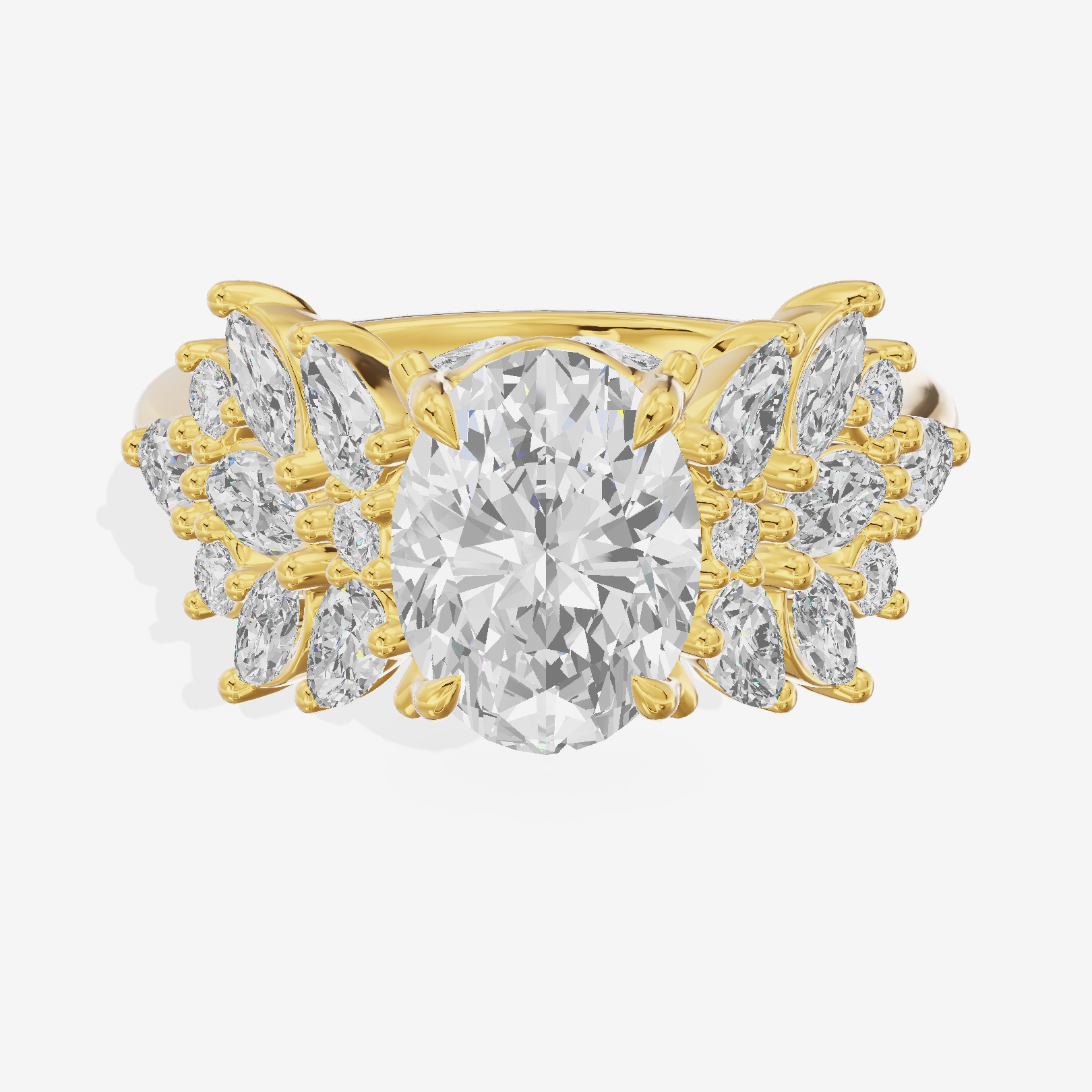 Crowned Heartline Oval Engagement Ring with Side Stones (1/10 ct. tw.) in 14K Yellow Gold