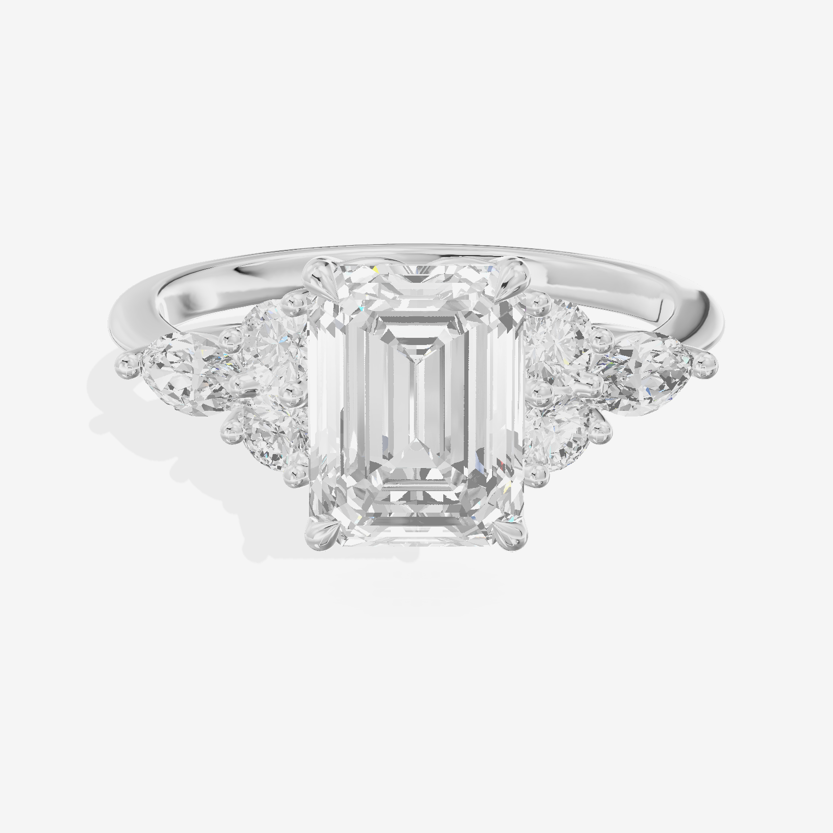 Petite Halcyon Emerald Engagement Ring with Side Stones (1/6 ct. tw.) in 18K White Gold
