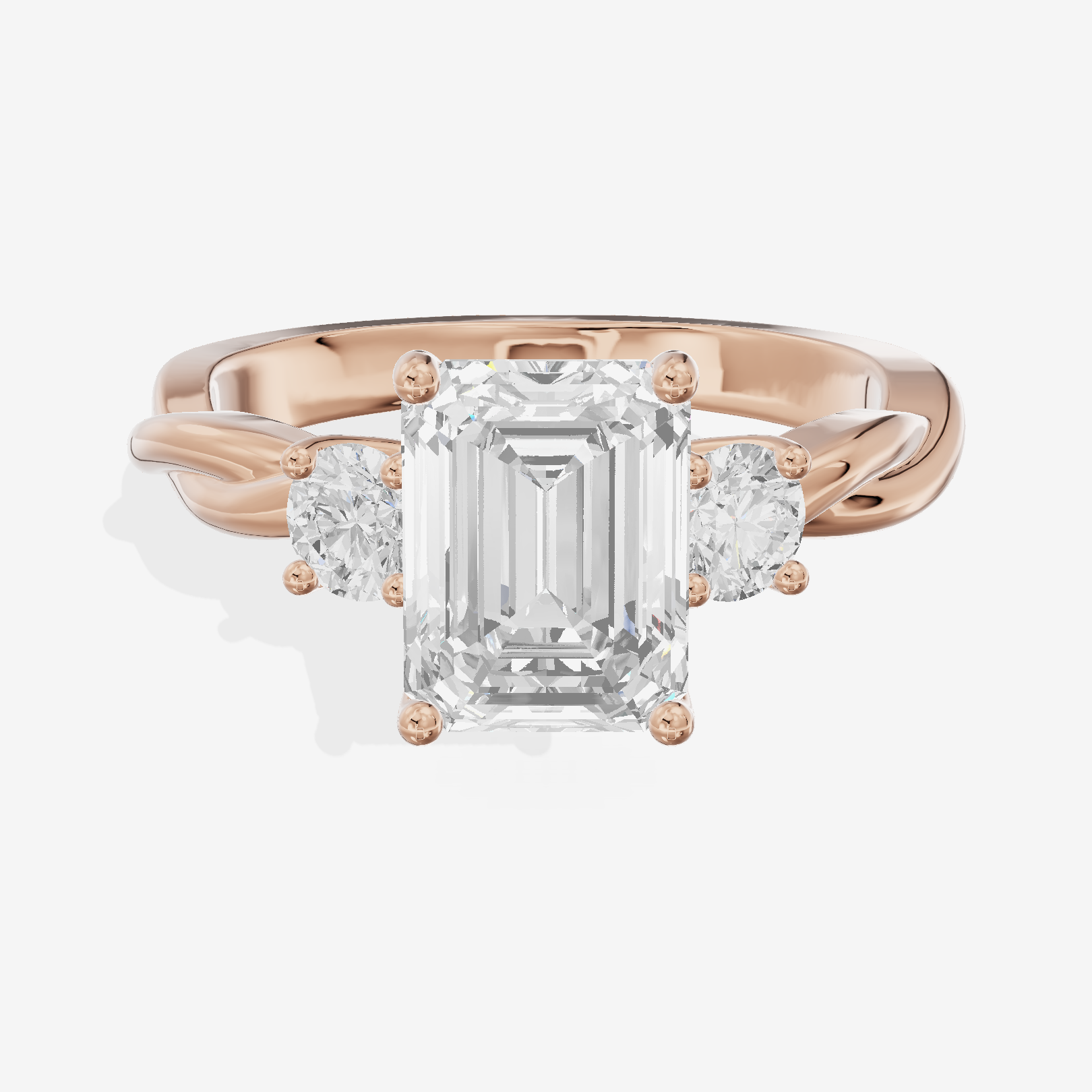 Twined Triade Emerald Three Stone Engagement Ring (1/4 ct. tw.) in 18K Rose Gold
