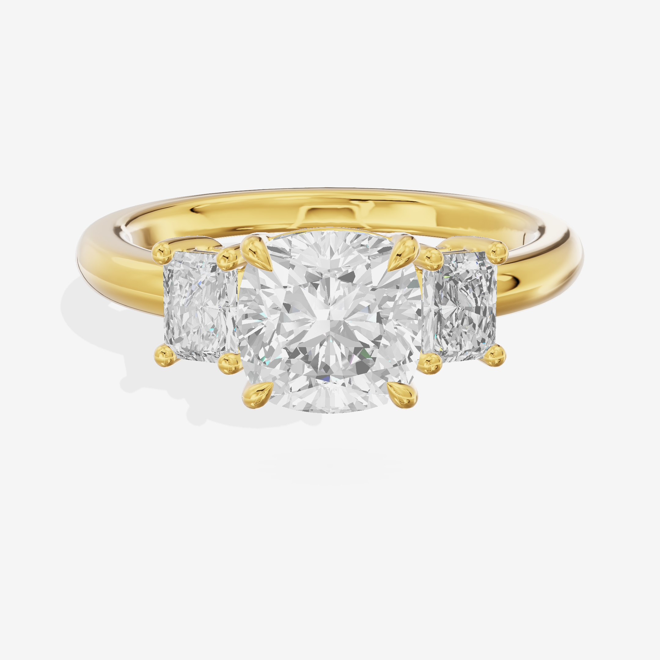 Grand Coeurine Three Stone Cushion Engagement Ring (3/8 ct. tw.) in 18K Yellow Gold