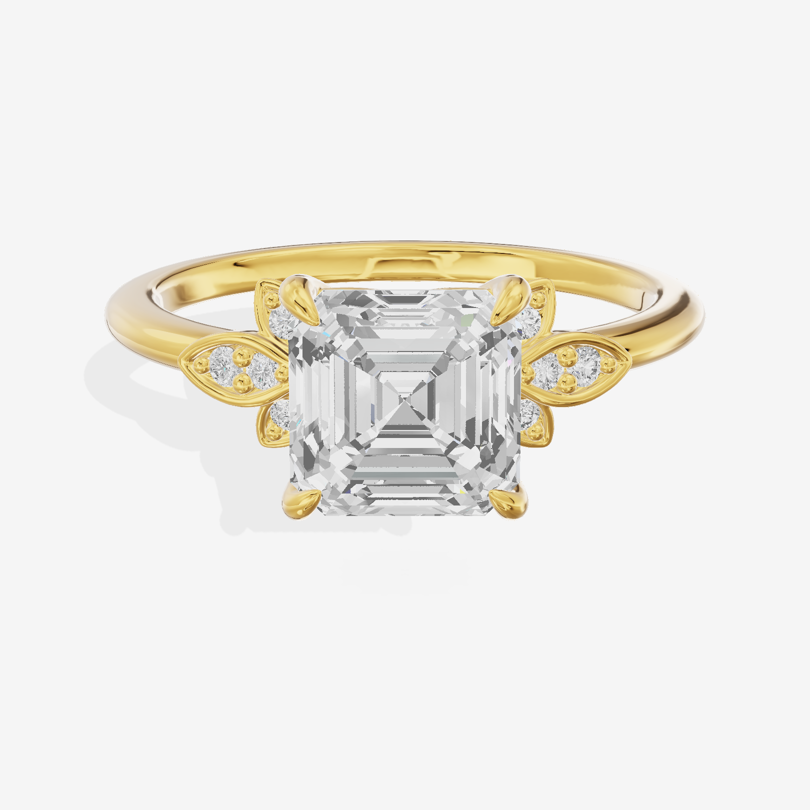 Trellise Asscher Engagement Ring with Side Stones (1/20 ct. tw.) in 14K Yellow Gold