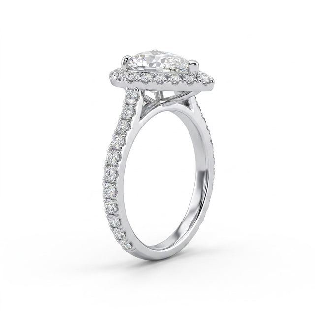 Halo Pavé Pear Engagement Ring (1.59 ct. tw.) in 18K White Gold
