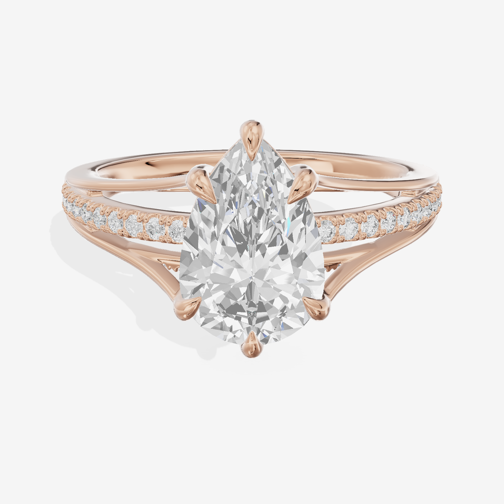 Bowed Coeurine Pear Engagement Ring with Side Stones (1/6 ct. tw.) in 14K Rose Gold