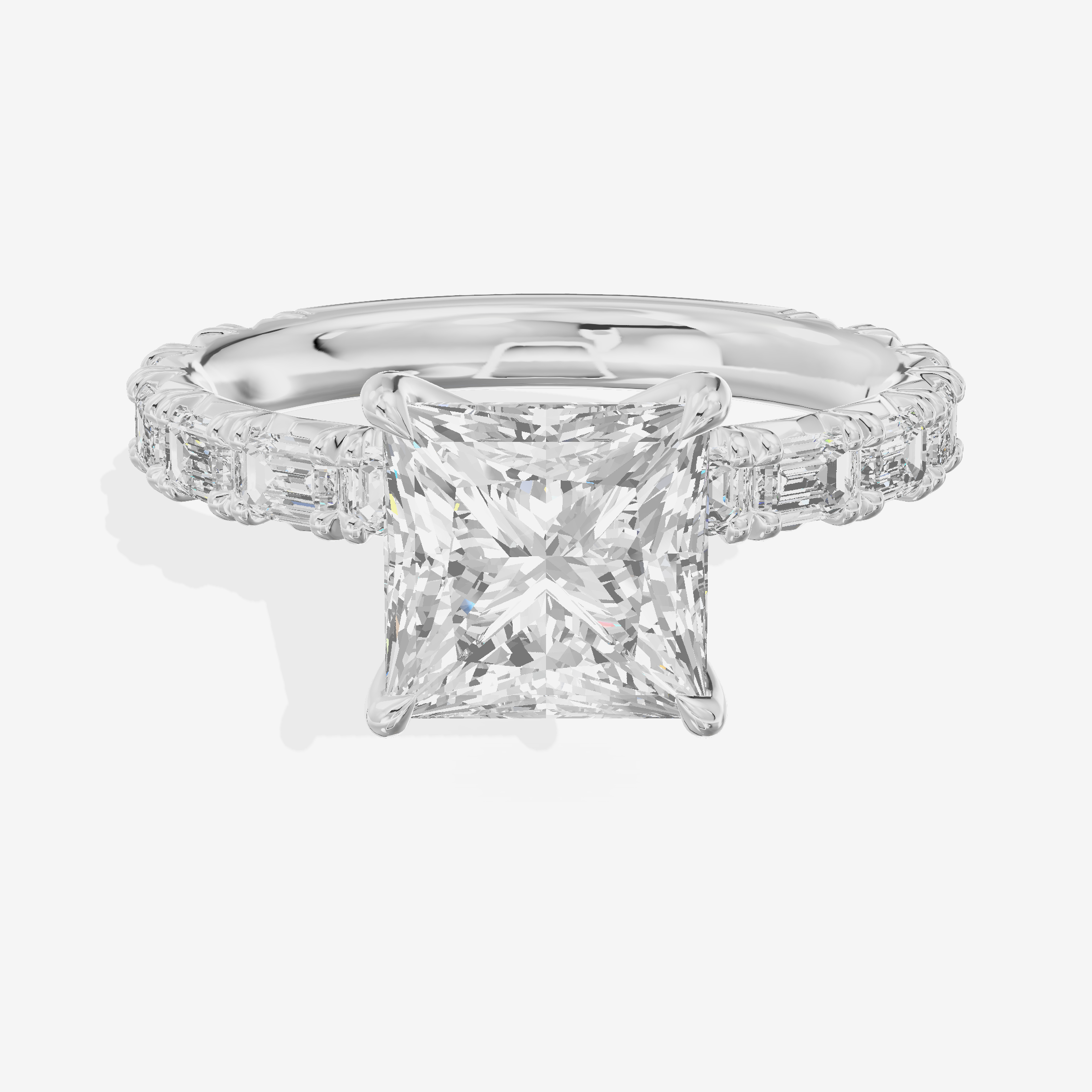 Luxe Aurea Princess Engagement Ring with Side Stones (3/8 ct. tw.) in 18K White Gold
