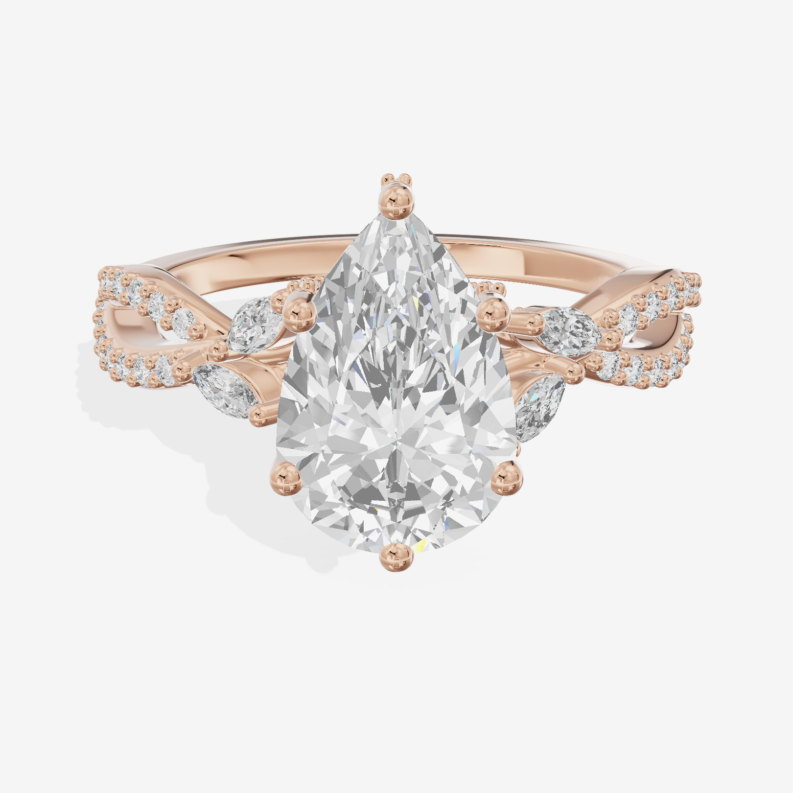 Luxe Heartline 1.5mm Pear Engagement Ring with Side Stones (1/3 ct. tw.) in 18K Rose Gold
