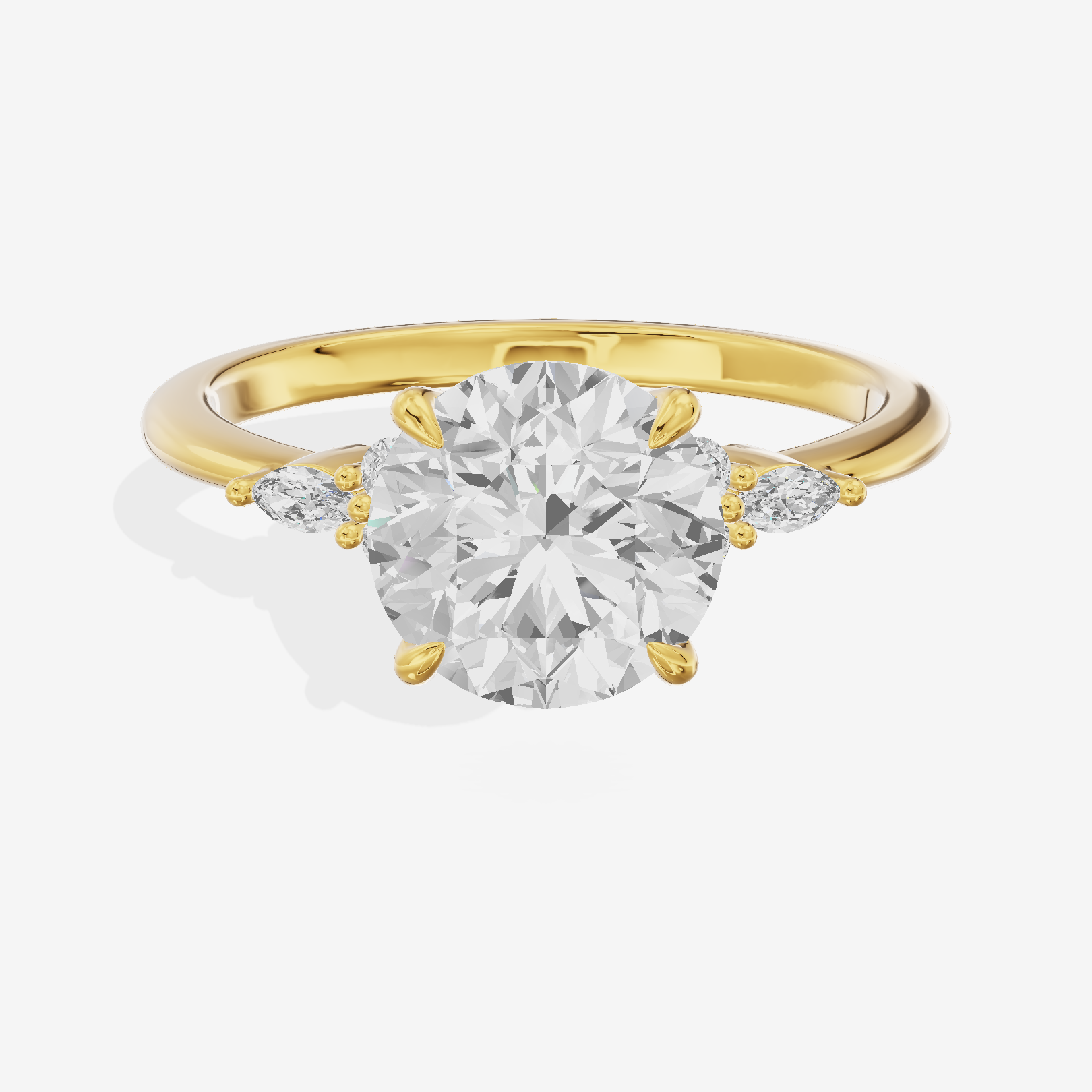 Crowned Heartline Round Engagement Ring with Side Stones (1/10 ct. tw.) in 18K Yellow Gold