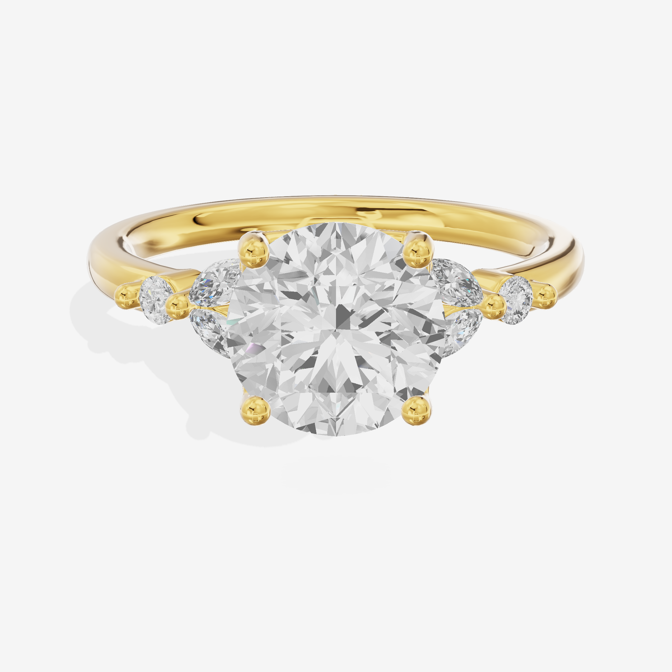 Luxe Coeurine Round Engagement Ring with Side Stones (1/5 ct. tw.) in 18K Yellow Gold