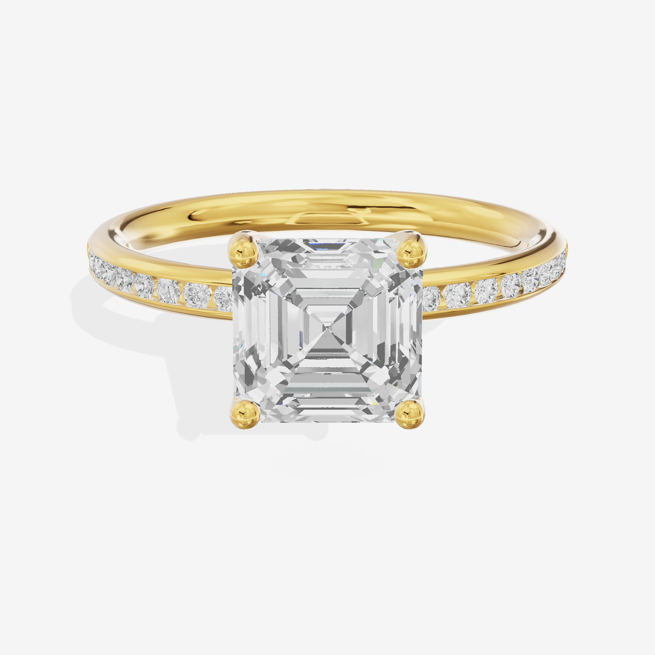 Classic Trellise Asscher Engagement Ring with Side Stones (1/8 ct. tw.) in 18K Yellow Gold