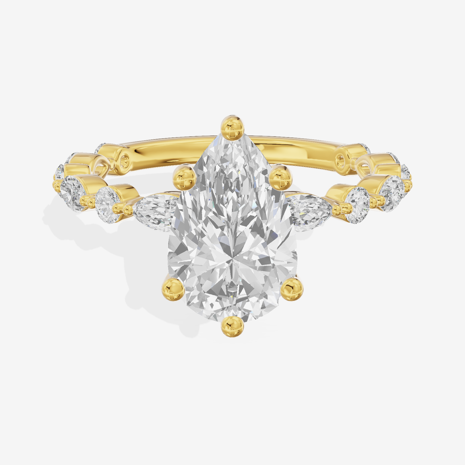 Solea Cathedral 2mm Pear Engagement Ring with Side Stones (1/2 ct. tw.) in 14K Yellow Gold
