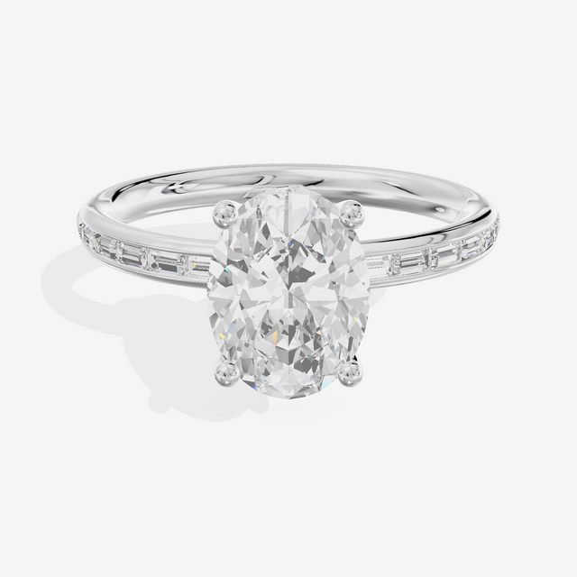 Tender Sincere Oval Engagement Ring with Side Stones (1/6 ct. tw.) in 18K White Gold