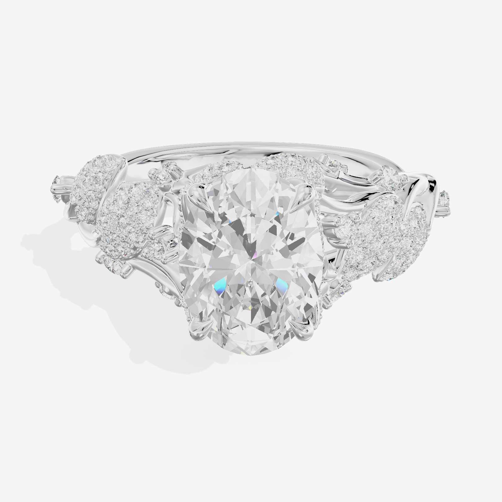 Modern Linger Oval Engagement Ring with Side Stones (3/4 ct. tw.) in 18K White Gold