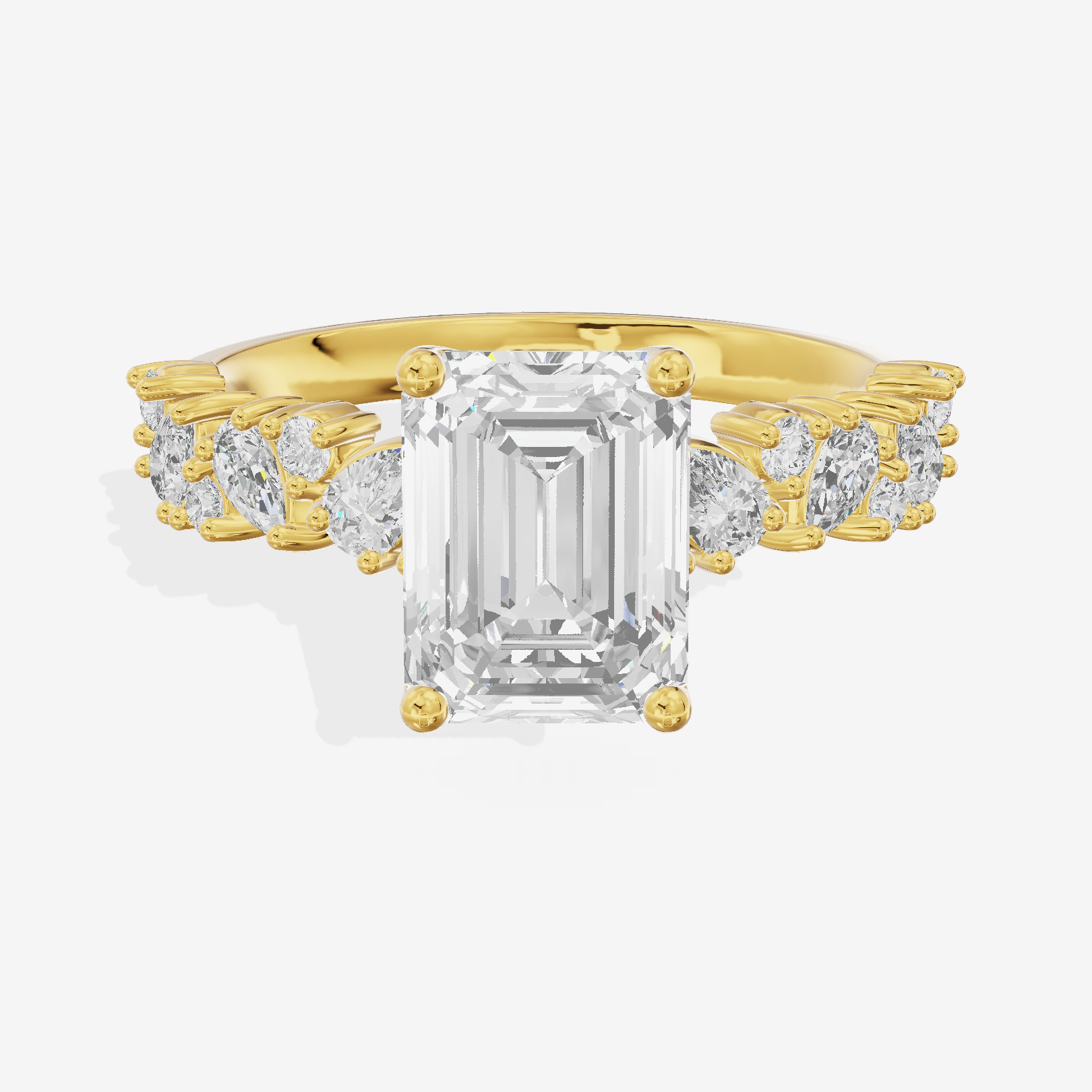 Bowed Vowsae Emerald Engagement Ring with Side Stones (2/5 ct. tw.) in 18K Yellow Gold