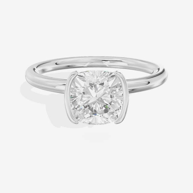 Sincere Bezel 1.8mm Cushion Solitaire Engagement Ring in 14K White Gold