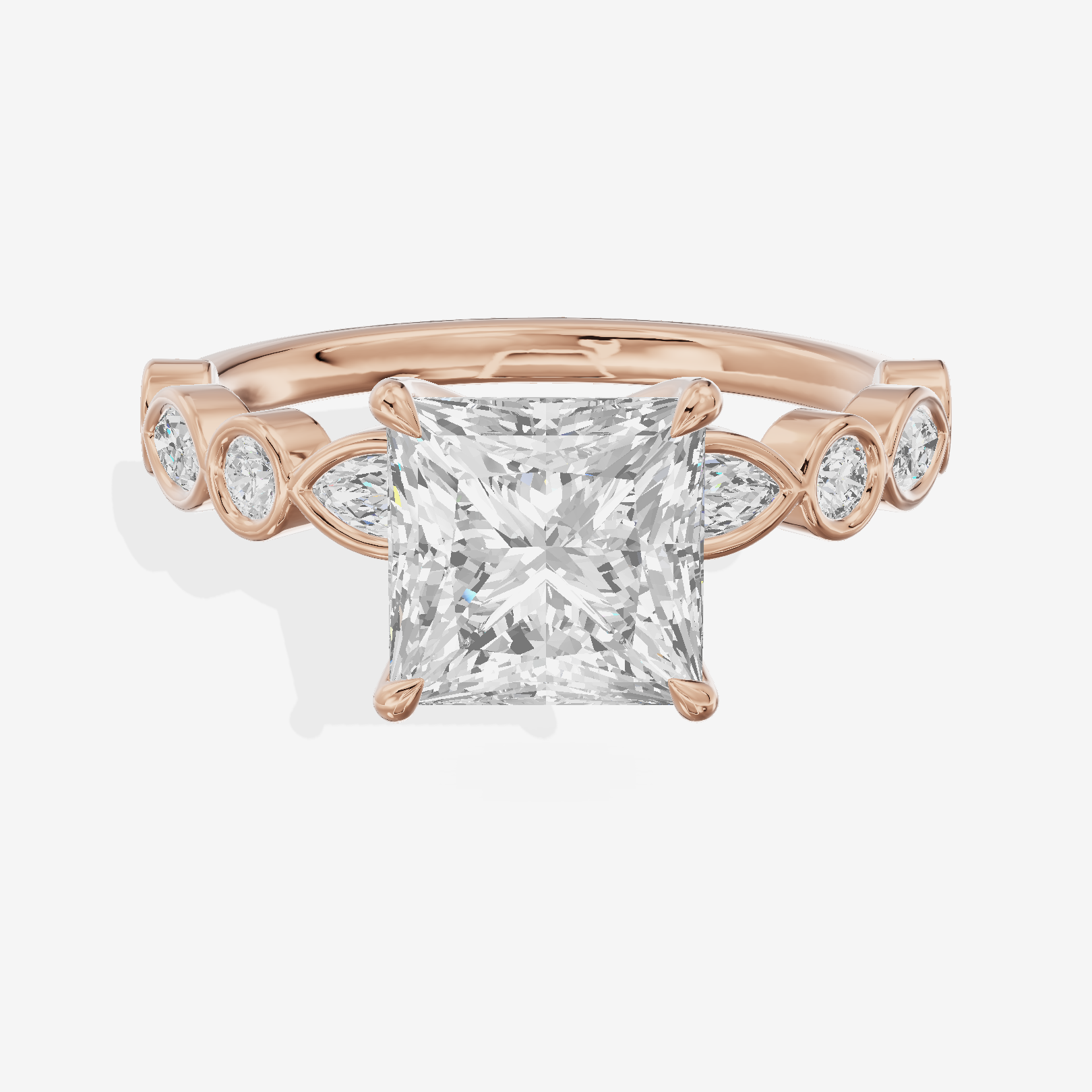 Tender Aurea Princess Engagement Ring with Side Stones (1 ct. tw.) in 14K Rose Gold