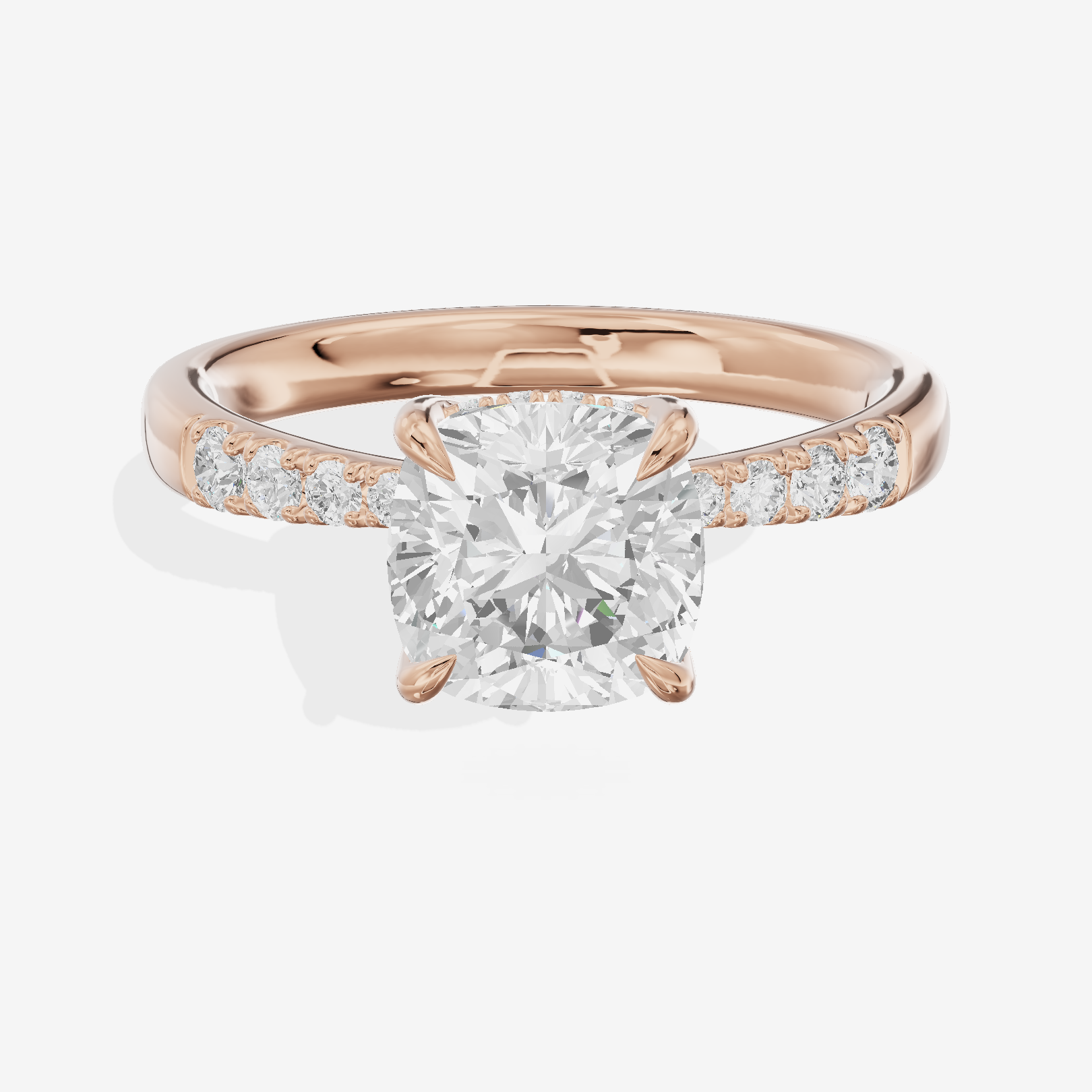 Classic Tensare Cushion Engagement Ring with Hidden Halos (1/15 ct. tw.) in 18K Rose Gold