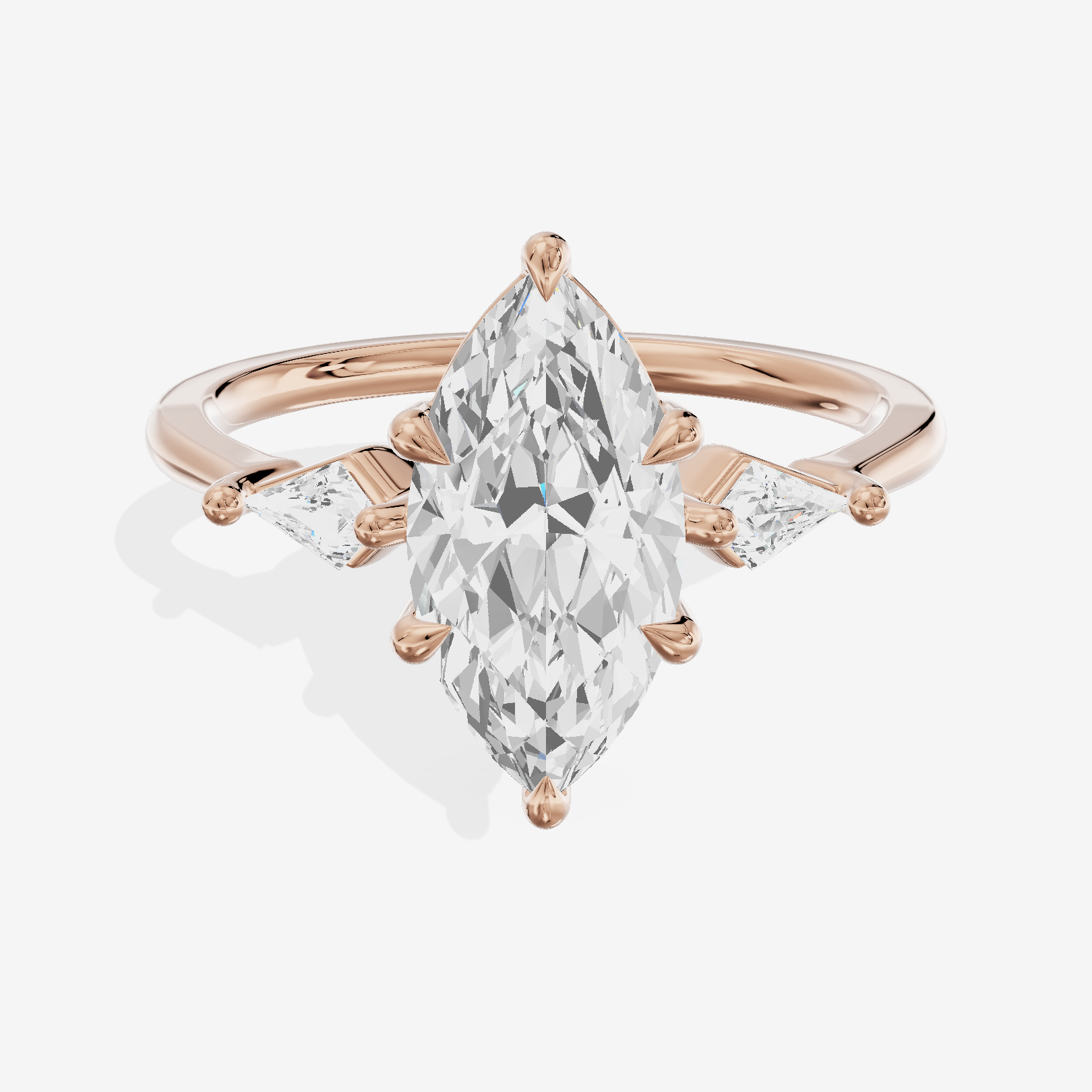 Whispered Triade Marquise Three Stone Engagement Ring (1/10 ct. tw.) in 18K Rose Gold