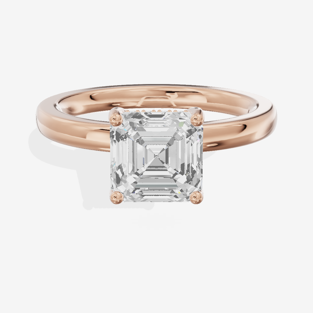 Reverya Asscher Hidden Halo Engagement Ring (1/15 ct. tw.) in 18K Rose Gold