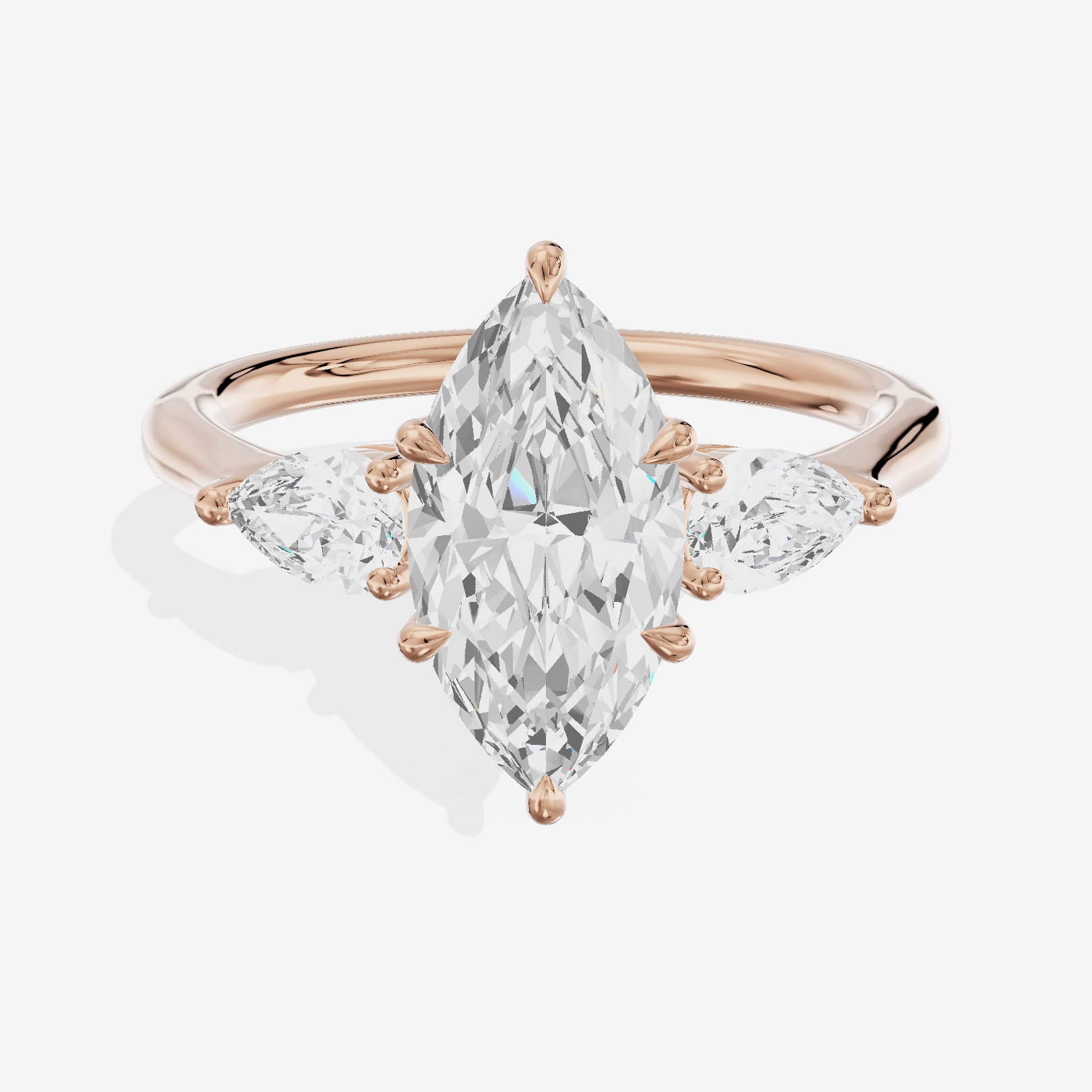 Luxe Aimora Three Stone Marquise Engagement Ring (3/4 ct. tw.) in 14K Rose Gold