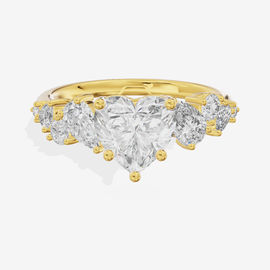Petite Liviana 2mm Heart Three Stone Engagement Ring (1/2 ct. tw.) in 18K Yellow Gold