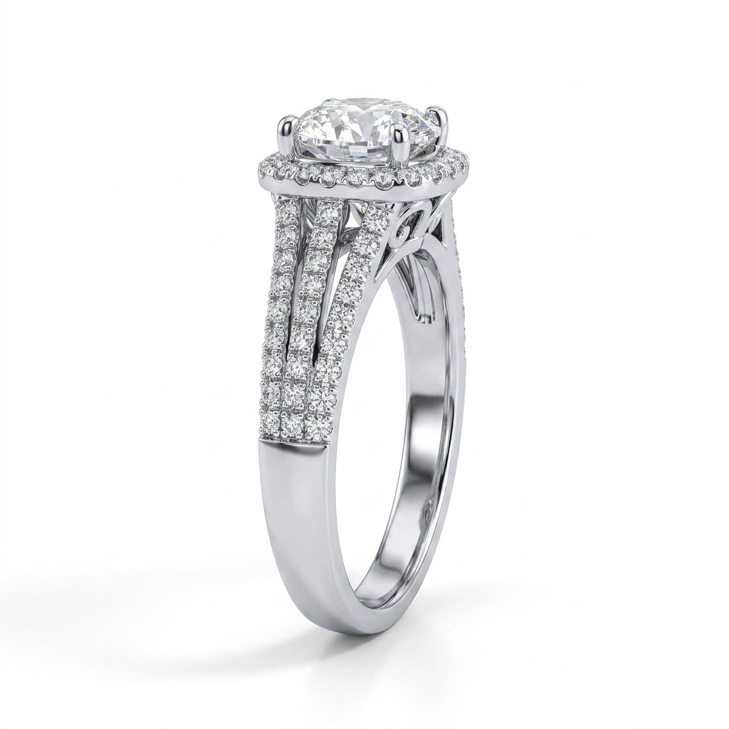 Halo Split Shank Heart Engagement Ring (1.15 ct. tw.) in 18K White Gold