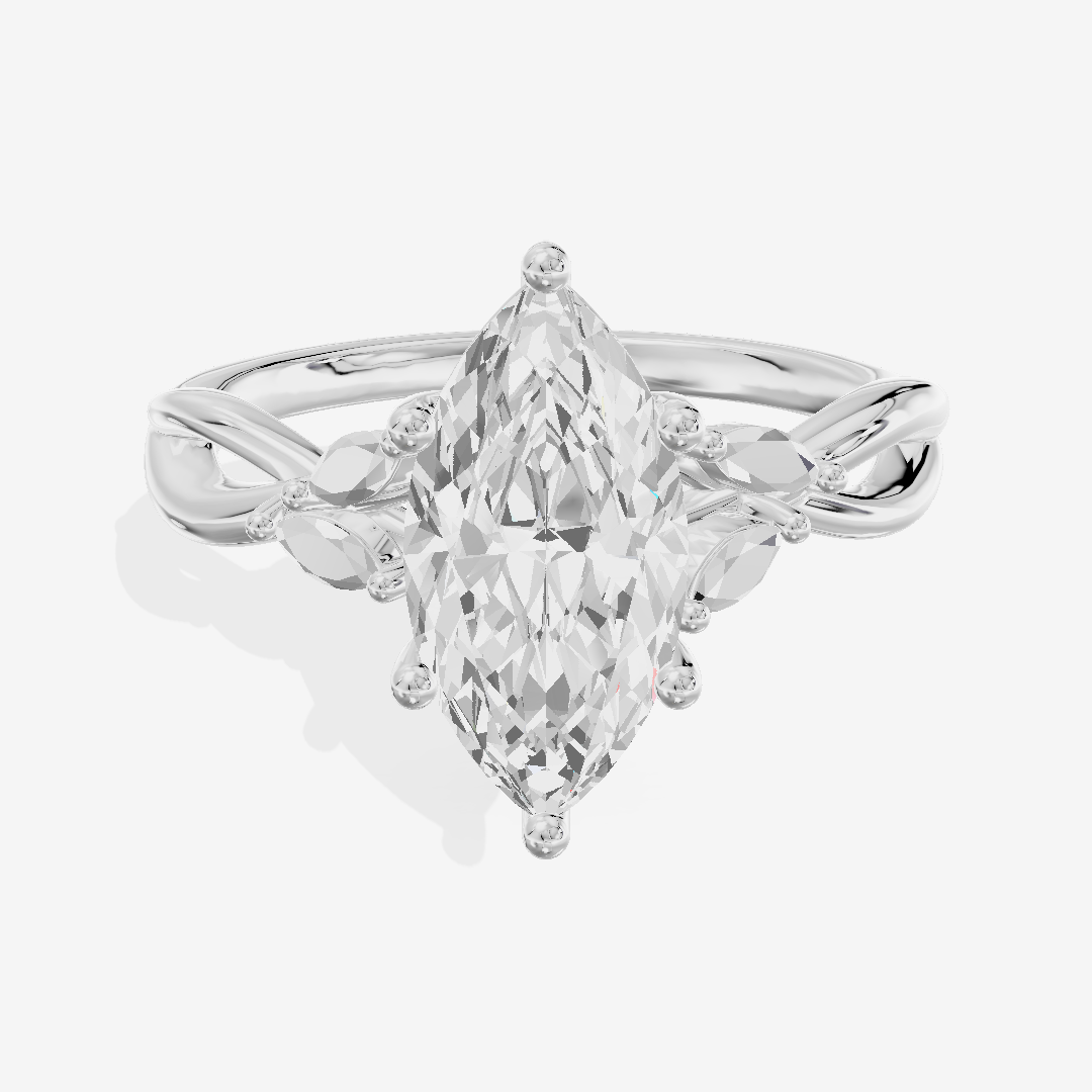 Modern Sincere Marquise Engagement Ring with Side Stones in 18K White Gold