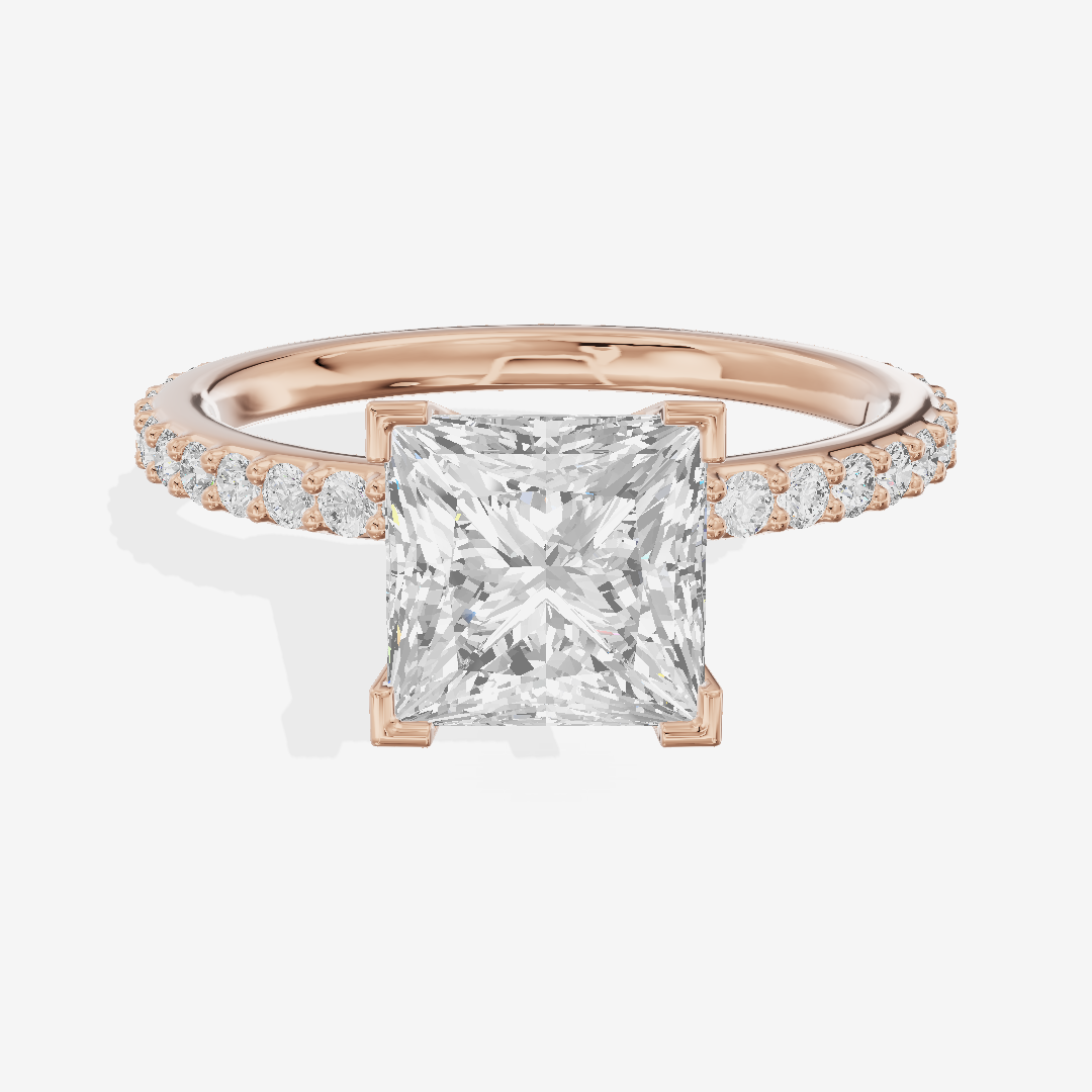 Petite Trellise Princess Engagement Ring with Side Stones (1/3 ct. tw.) in 18K Rose Gold