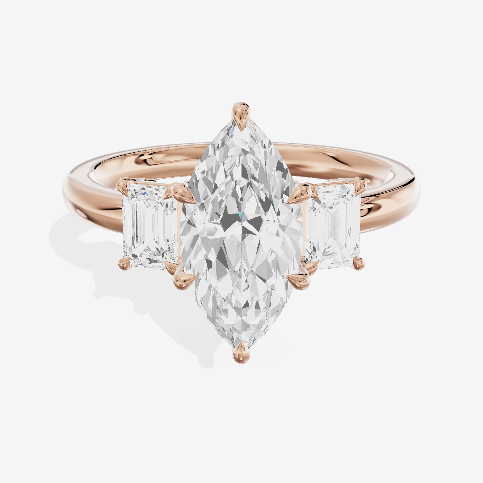 Petite Coeurine Three Stone Marquise Engagement Ring (1/5 ct. tw.) in 14K Rose Gold